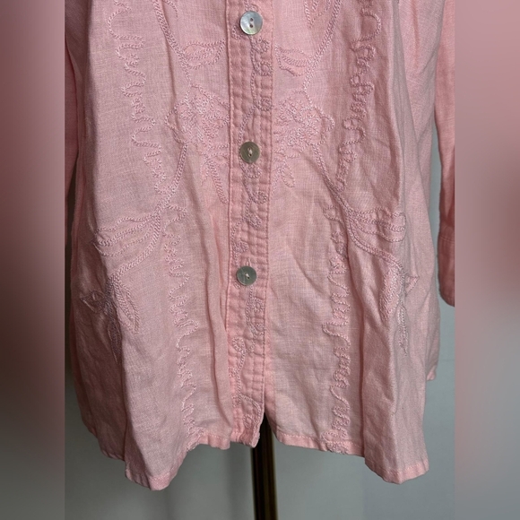 Edward Pink 100% Irish Linen Button Up Collared Shirt Sz Large Embellishment - Picture 10 of 10